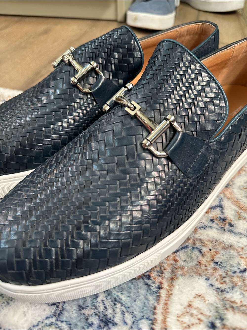Men’s Navy Woven Leather Slip-On Sneakers with Gold Bit Marc Nolan - Picture 4 of 7